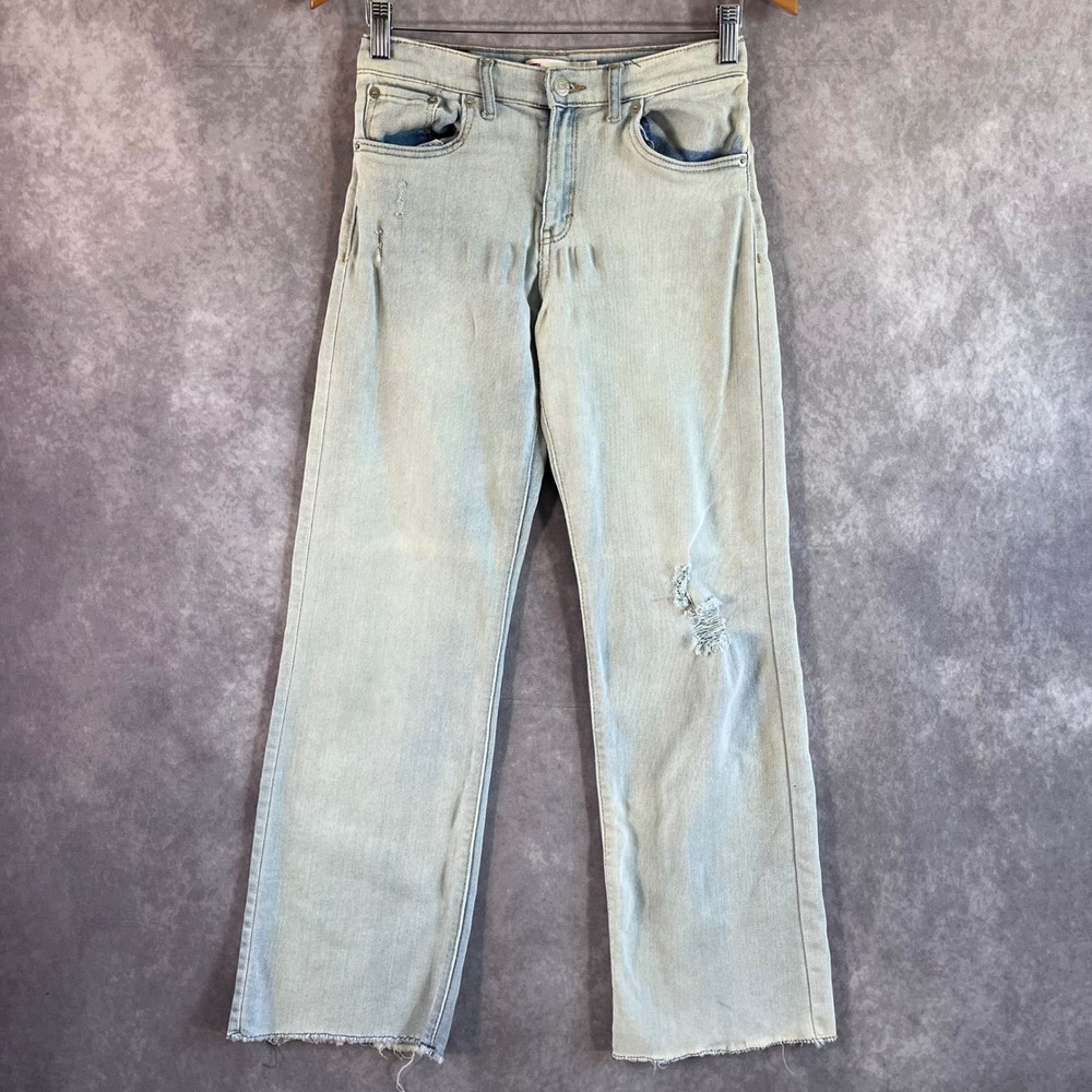Levi's Wide Leg Jeans Girls Size 16 Light Wash Distressed Raw Hem Blue